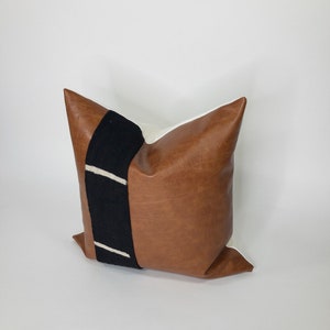 Mudcloth Pillow Faux Leather Pillow Throw Pillow Cover Home Decore Decorative Pillow Cover Mid Century Modern Color Block Pillow image 3