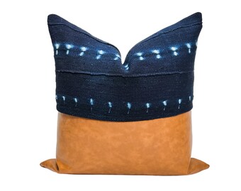 Faux Leather Pillow Cover | Navy Blue Mudcloth | Pillow Cover