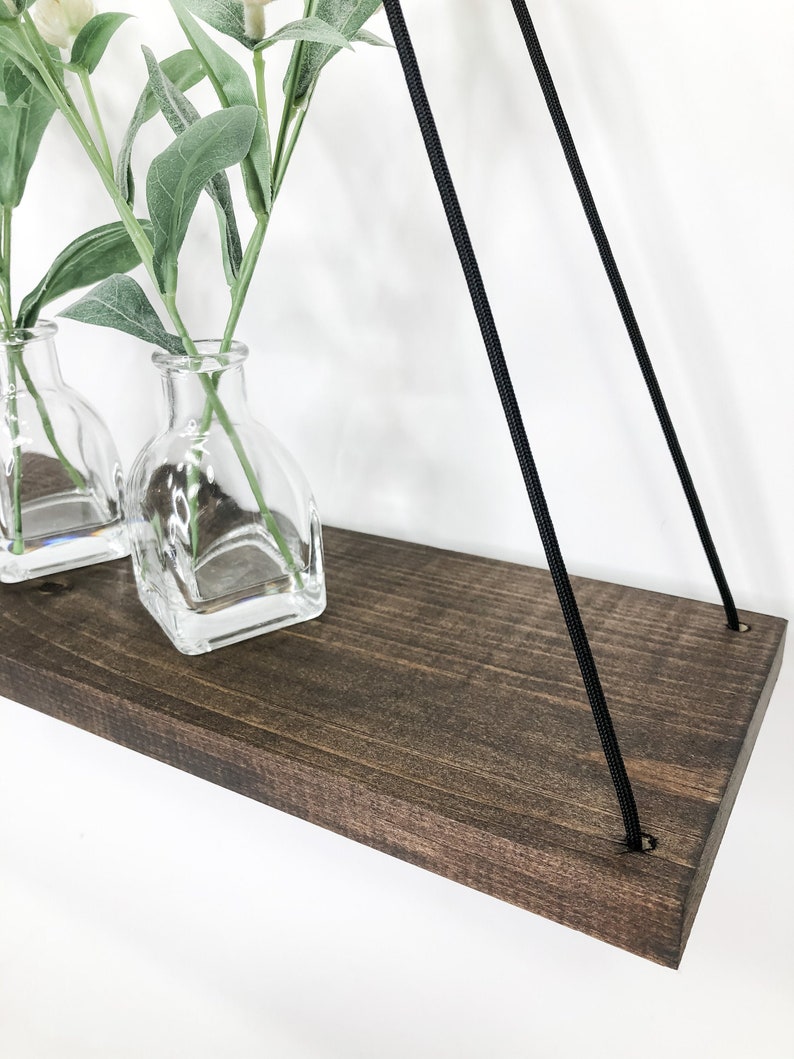 Wood Hanging Shelves Espresso Stain Minimalist Shelves Etsy