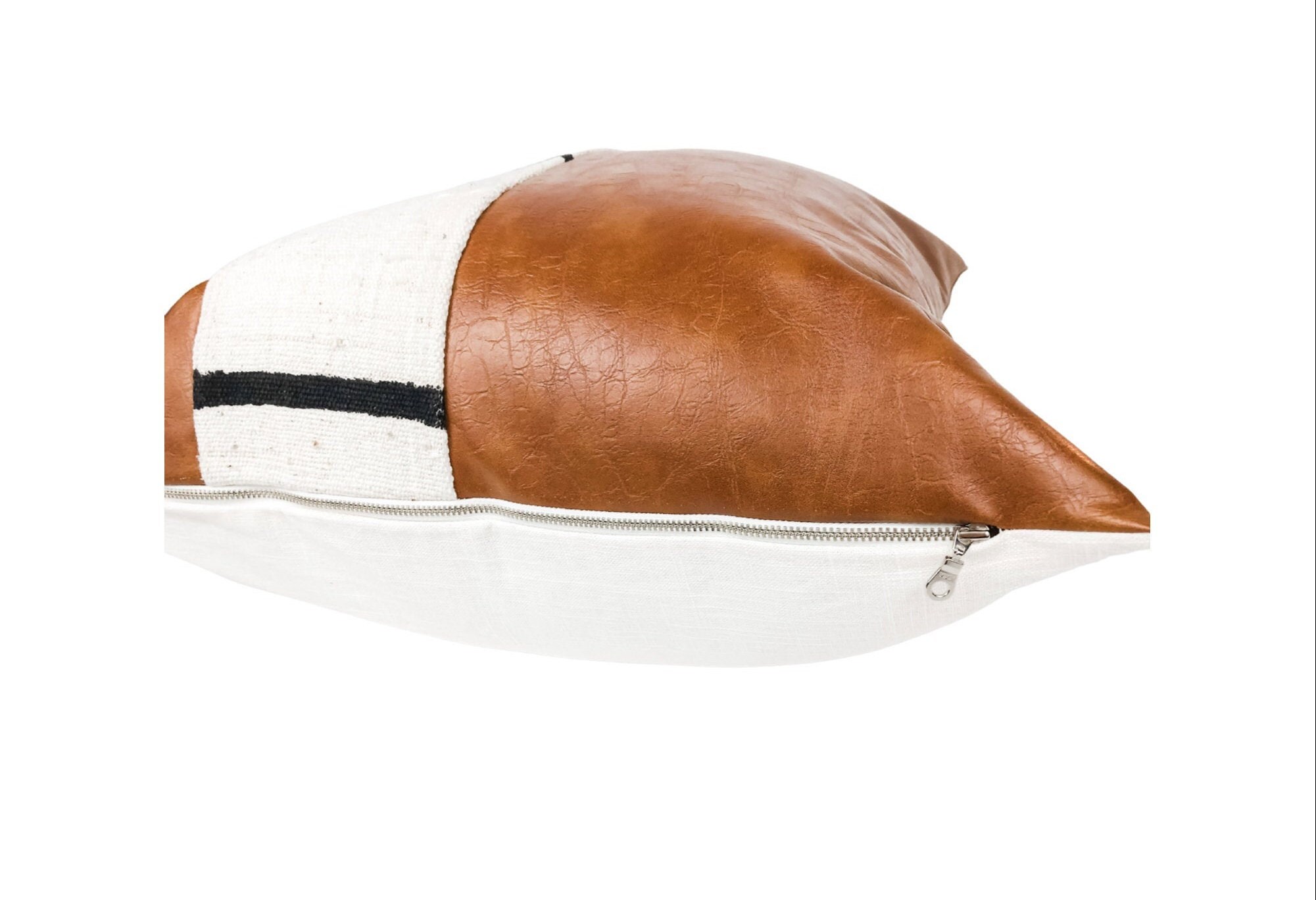 Faux Leather Pillow Cover White With Black Dash Mudcloth Etsy