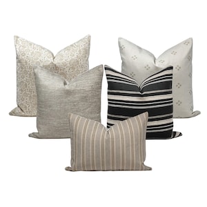Pillow Combo Set Of 5 | Throw Pillow Set | Pillow Cover | Designer Pillow | Modern Farmhouse | Cushion Cover (2) 22x22 (2) 20x20 (1) 14x20