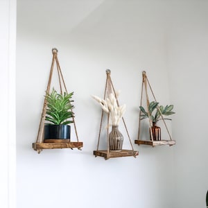 Wood Hanging Shelf Set of 3: Early American Stain, Boho Wall Decor