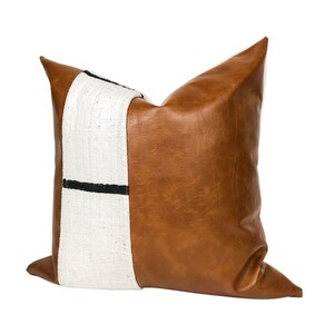 Faux Leather Pillow Cover White With Black Dash Mudcloth Pillow Cover image 5