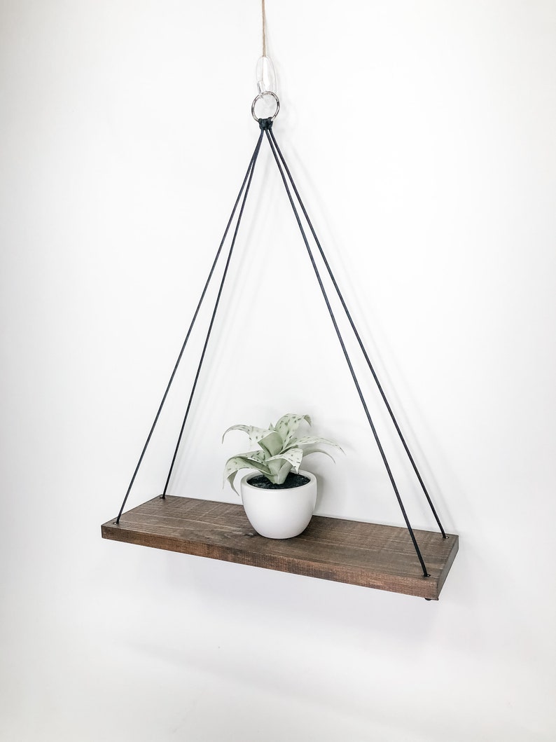 Wood Hanging Shelves Espresso Stain Minimalist Shelves Etsy