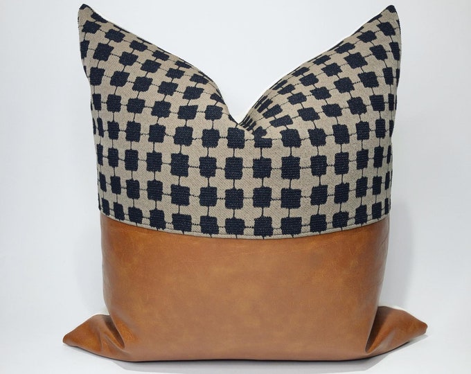 Black Brown Square Cognac Faux Leather Throw Pillow Cover Etsy