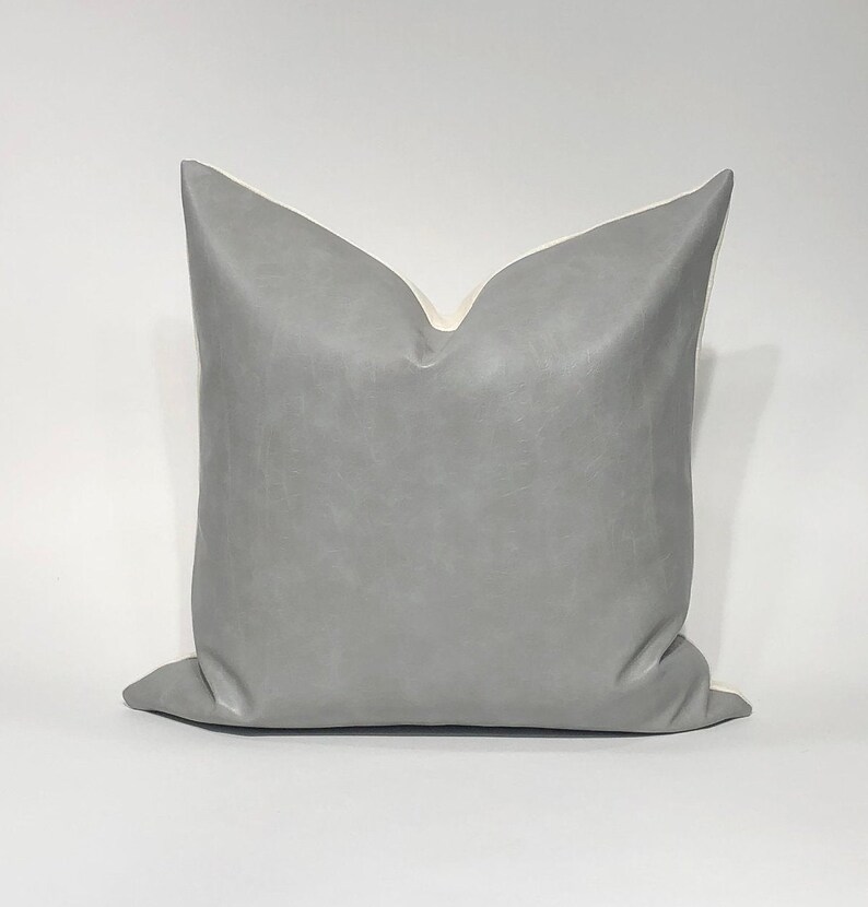 Light Grey Faux Leather Modern Pillow Throw Pillow Etsy