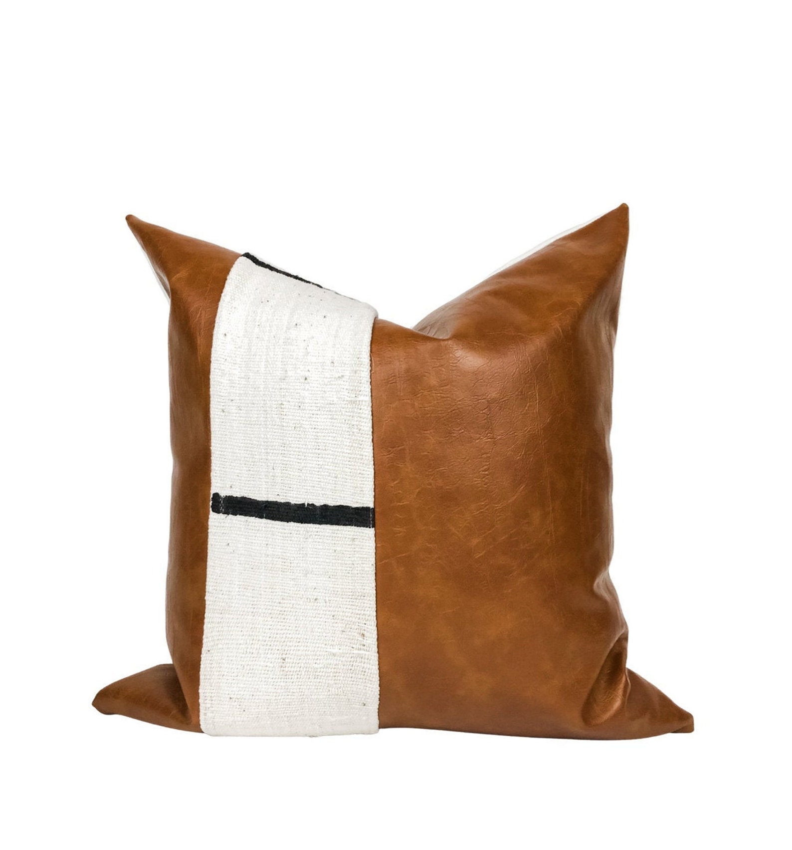 Faux Leather Pillow Cover White With Black Dash Mudcloth Etsy