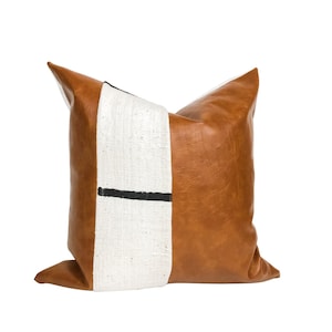 Faux Leather Pillow Cover | White With Black Dash Mudcloth | Pillow Cover