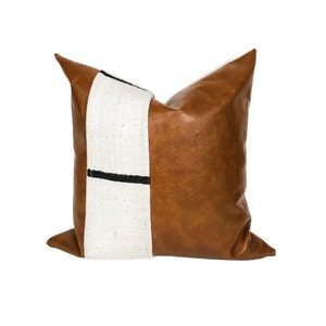 Faux Leather Pillow Cover White With Black Dash Mudcloth Pillow Cover image 4
