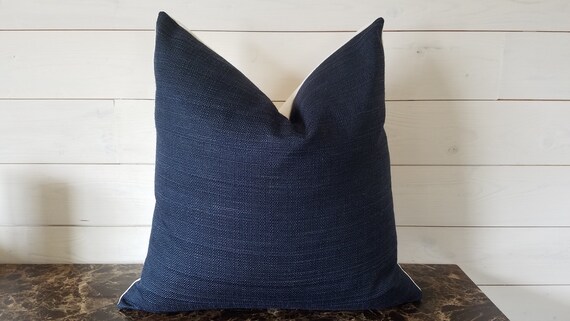 Navy Blue Fabric With Cream Linen Back Throw Pillow Cover Decorative Pillow Cover Accent Pillow Bedroom Decor Sofa Pillows 18x18