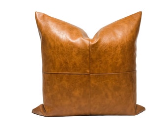 Cognac Faux Leather Pillow | Throw Pillow Cover | High End Pillow Cover | Modern Farmhouse Pillow | Designer Pillow Cover| Pillow Set