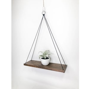 Handmade Espresso Wood Hanging Shelf: Modern Farmhouse Wall Decor, Plant Storage Shelf