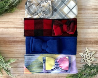 Fleece Ear Warmer with Bow and Button Closure