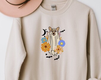 Floral Ghost Dog Halloween Shirt, Halloween Dog Shirt, Ghost Dog Shirt, Halloween Shirt, Dogs Pumpkin Halloween Fall Sweater