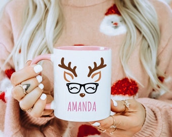 Gepersonaliseerde kerstmok, grappige kerstmok, rendiermok, secret santa cadeau, familie kerstcadeaus, cadeau voor collega, cadeau collega
