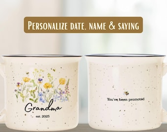Taza para abuela primeriza, regalo personalizado para abuela primeriza, taza de café de cristal con flores, regalo personalizado para abuela primeriza, anuncio de embarazo