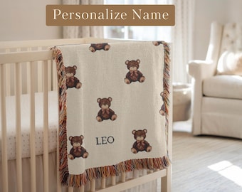 Coperta personalizzata con orsetto di peluche, regalo per baby shower, coperta personalizzata con nome per neonato, regalo per la cameretta del neonato, regalo per neomamme, regalo per neonato.