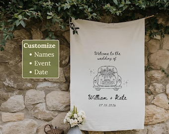 Benutzerdefinierte Hochzeit Willkommensschild, modernes Gewebe Hochzeitsschild, Hochzeitsbanner, personalisierte Hochzeitsdeko, Verlobungsfeier Schild