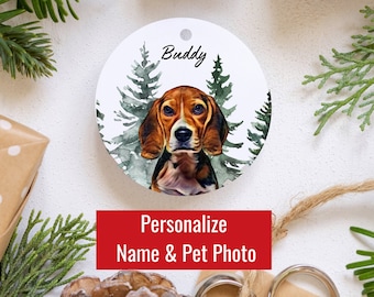 Adorno personalizado para mascotas con fotos de mascotas, adornos personalizados con cara y nombre de mascota navideña, adorno navideño personalizado