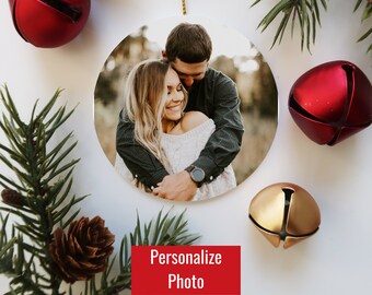 Custom photo ornament, Custom Photo and Text, Double Sided Christmas Ornament, Couple photo ornament, Personalized Wedding ornament