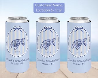Bachelorette Party Slim Can Cooler, Beach Bash Favor, Personalized Drink Sleeve, Wedding Celebration Accessory, Fun Keepsake