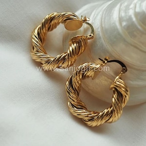 Gold Twisted Hoop Earrings • Bold Gold Hoop Earrings • Chunky Hoop Earrings • Statement Hoops • 18k Gold Plated Hoops Earring gift for her