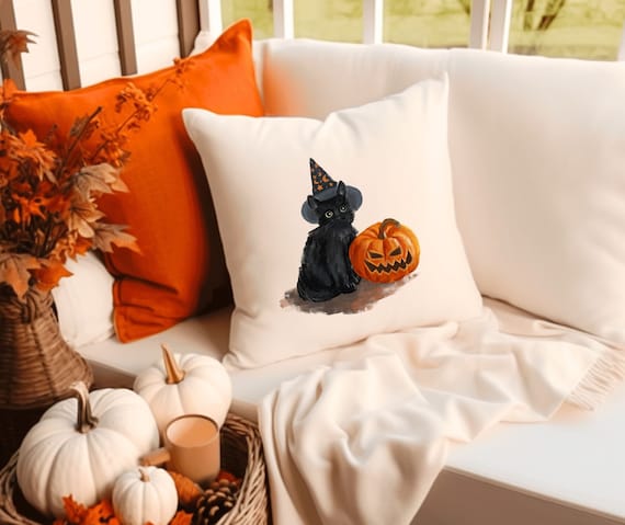 Fall Cat Pillow, Cat Lover pillow, Fall Leaves Decor, Autumn Decor, Fall Throw Pillow, Fall Decor, Thanksgiving Decor, Fall Farmhouse Pillow