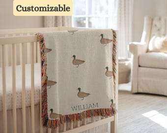 Personalized Mallard Duck Baby Blanket, Woodland Nursery Decor, Baby Shower Gift, Goose Baby Name Blanket, Baby Nursery Gift
