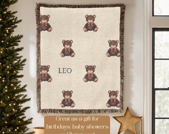 Coperta personalizzata con orsetto di peluche, regalo per baby shower, coperta personalizzata con nome per neonato, regalo per la cameretta del neonato, regalo per neomamme, regalo per neonato.