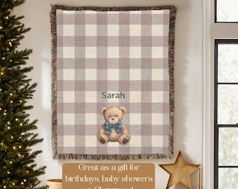 Coperta personalizzata con orsetto di peluche, regalo per baby shower, coperta personalizzata con nome per neonato, regalo per la cameretta del neonato, regalo per neomamme, regalo per neonato.
