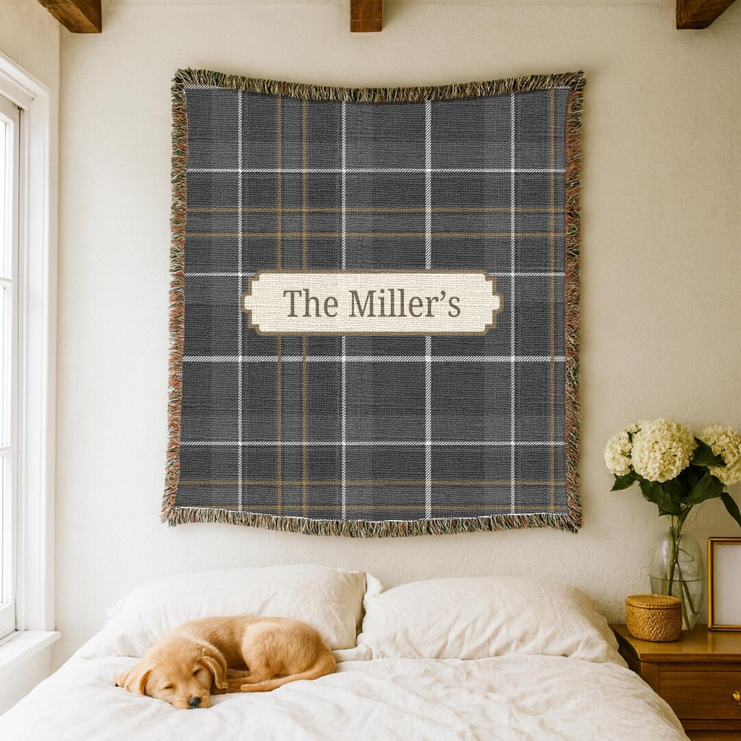 Personalized Woven Throw Blanket Modern Plaid, Custom Gift for Wedding ...