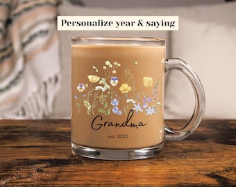 Taza personalizada para abuela primeriza, regalo para abuela primeriza, taza de café con flores, regalo para abuela primeriza, anuncio de embarazo