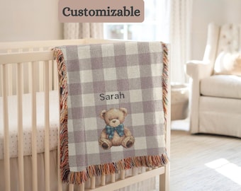 Coperta personalizzata con orsetto di peluche, regalo per baby shower, coperta personalizzata con nome per neonato, regalo per la cameretta del neonato, regalo per neomamme, regalo per neonato.