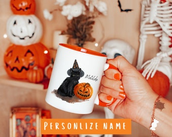 Tasse Halloween Personnalisable Chat Noir - Céramique, Choix De Nom, Format 11 Oz Ou 15 Oz