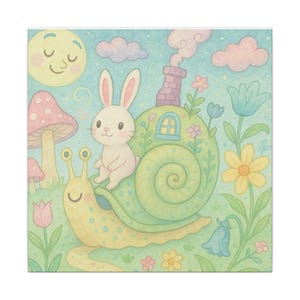 Whimsical Animal Canvas Art: Rabbit & Mouse Enchanted Forest Print