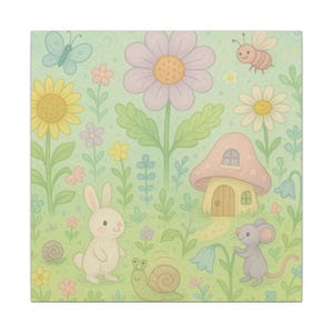 Whimsical Animal Canvas Art: Rabbit & Mouse Enchanted Forest Print