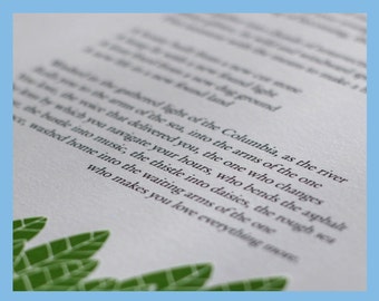 Printed Custom-Written Wedding Poem: custom-crafted poem printed on hand-letterpressed stock