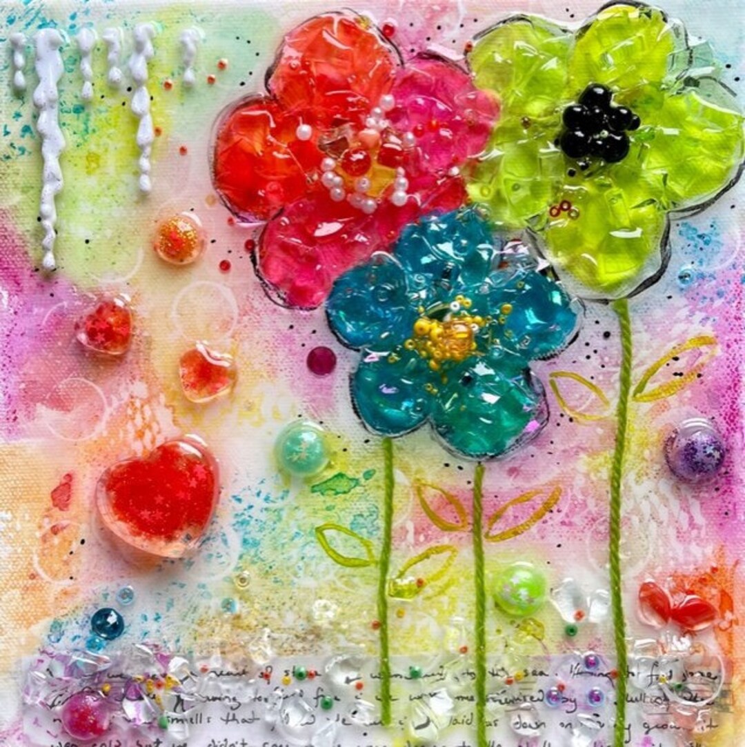 Flowers Glass and Resin Mixed Media Art Glass Art Resin Art Resin Wall