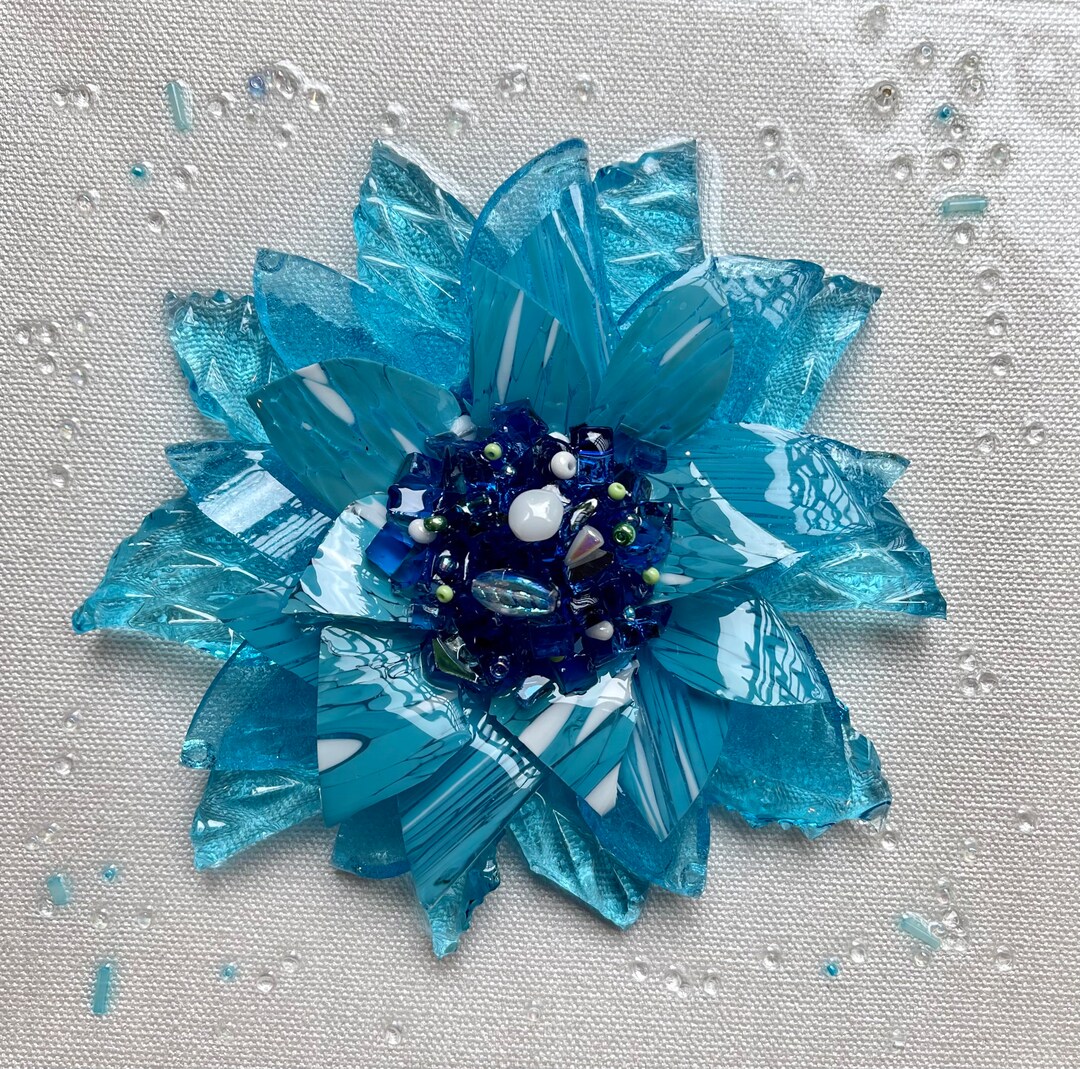 Blue Glass and Resin Flower Glass Art Resin Art Resin Etsy