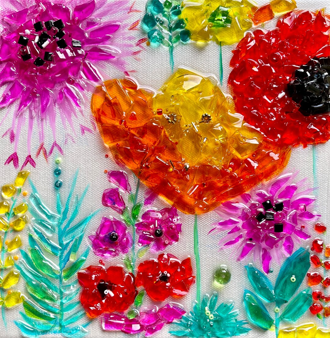 Flowers Glass and Resin Art Glass Art Resin Art Resin Wall Art Etsy