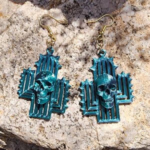 Saguaro Cactus Skull Earrings with Your Choice of Hooks