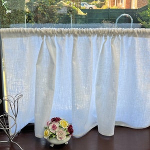 Linen Cafe Curtain panels | Linen curtains | White rod pocket drapes | Semi sheer bathroom curtains | Kitchen curtain