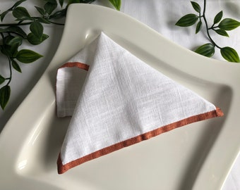 Hand painted White and Copper Linen Napkins Sets | OEKO-TEX certified Linen | Metallic Christmas Table Decor | Wedding Napkins