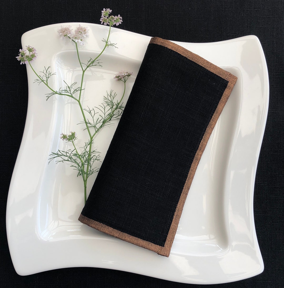 Linen Napkins With Hand Painted Border Various Colour Linen Napkins Set