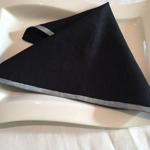Handmade Black Linen Napkins with Silver Border (Set of 2)