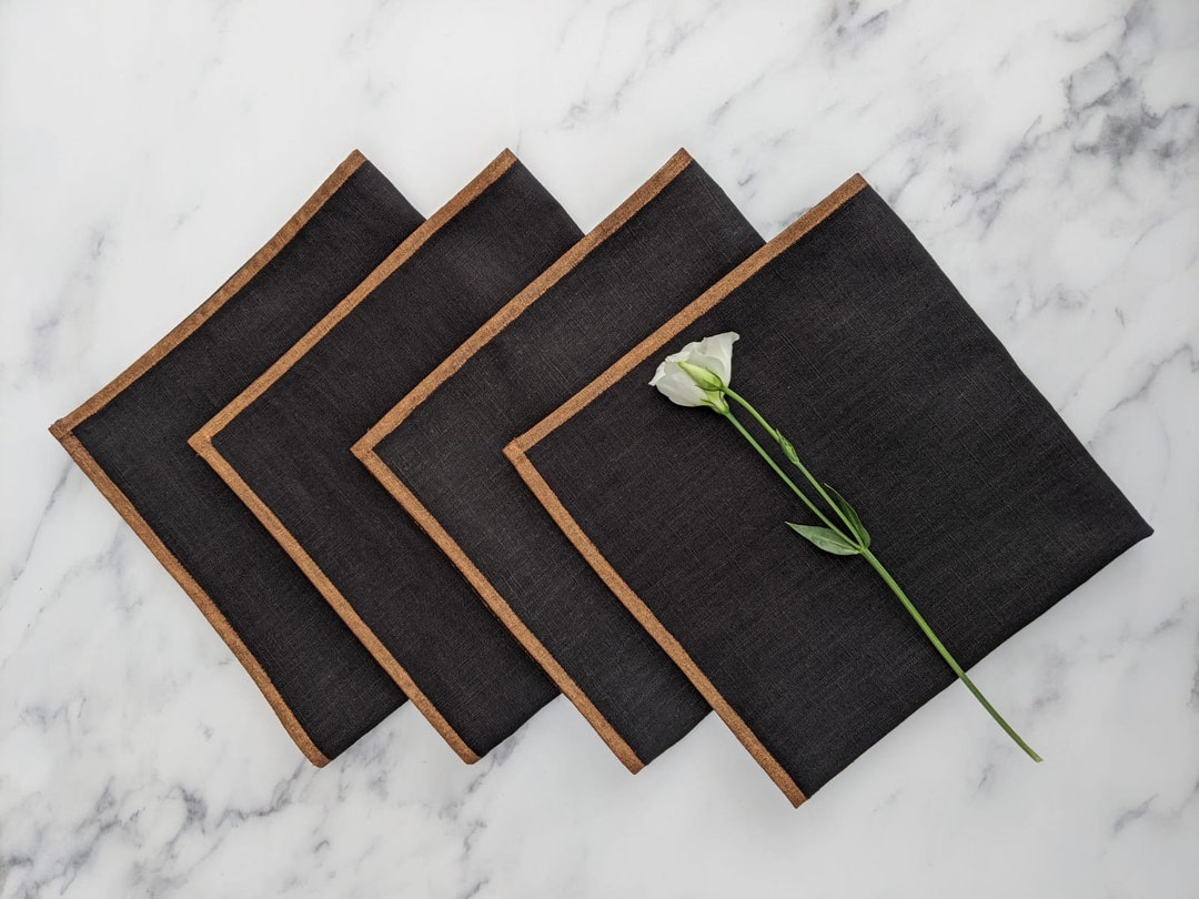 Black and Bronze Linen Napkins Christmas 18 X18 Linen Dinner Etsy