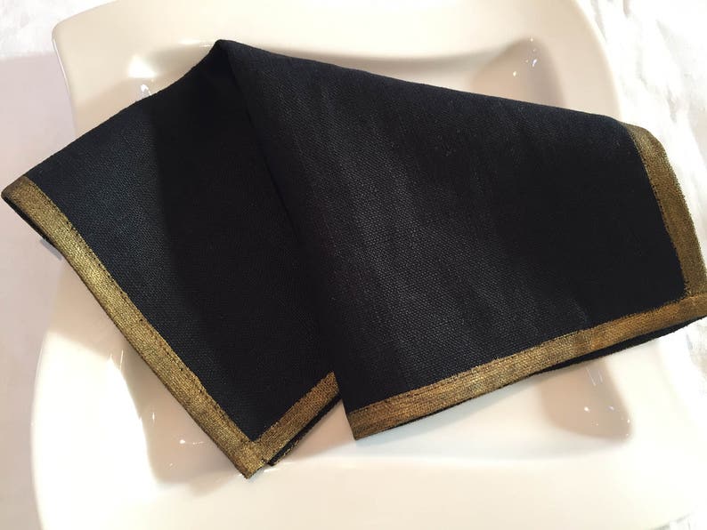 Wedding Black Linen Napkins Metallic Gold Table Setting Etsy UK