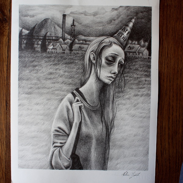 Drawing The runaway - graphite on paper original & signed