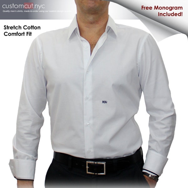 White Solid Stretch Cotton #cc39, Men's Custom Dress Shirt. Just..Give..Us..Your..WEIGHT..and..HEIGHT!!
