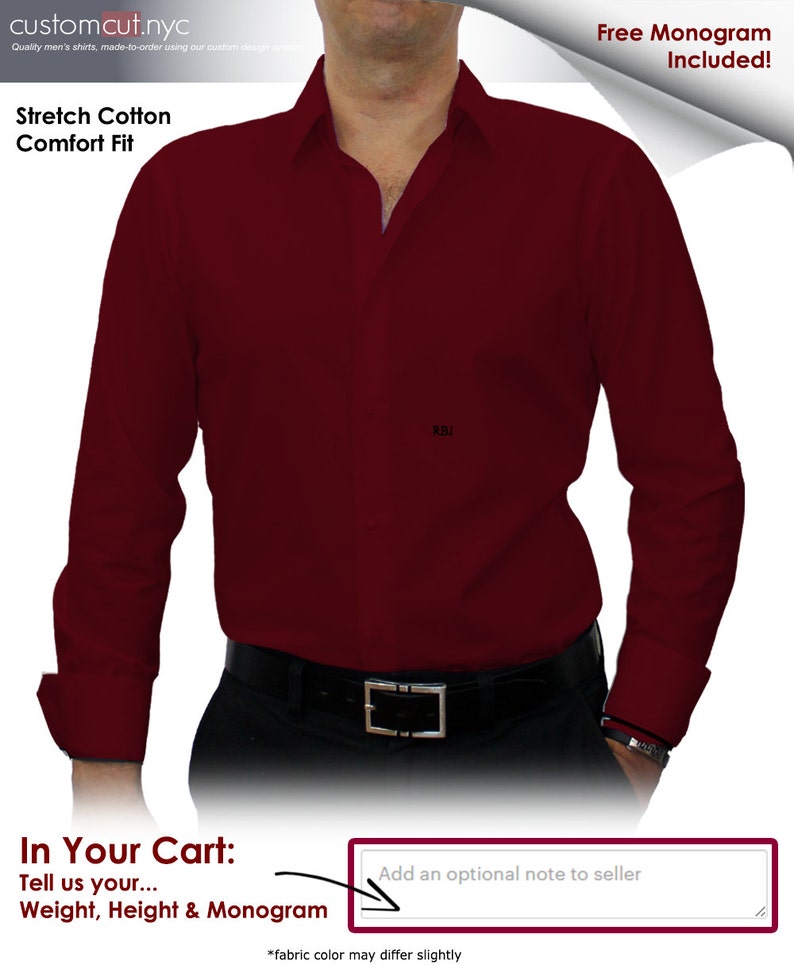 Men/'s Custom Dress Shirt Dark Red Solid Stretch Cotton #cc42 Just..Give..Us..Your..WEIGHT..and..HEIGHT!!